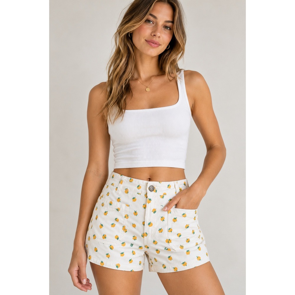 Anthropologie Maeve Colette Shorts Women's 32 Lemon Print High Rise Utility Pckt